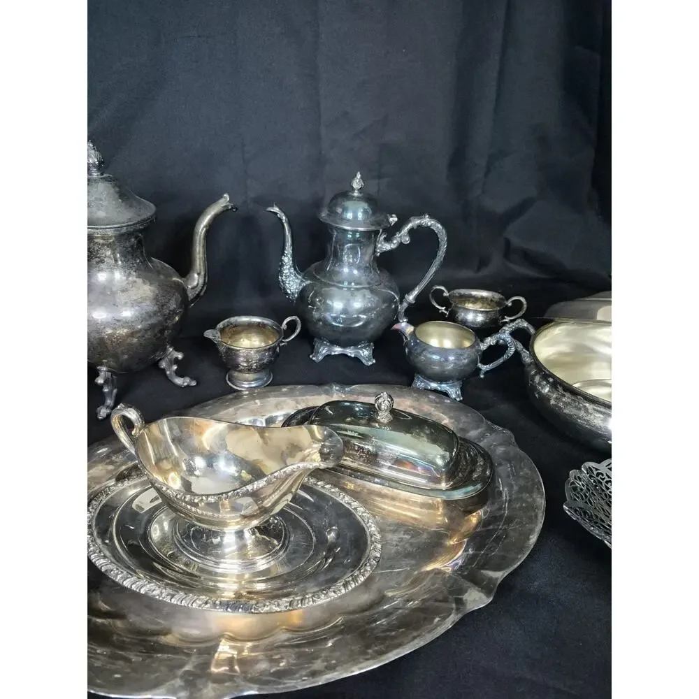 Vtg Silverplated WM Rogers Henley Service Set Tea Sugar Cream Butter Gravy Candy